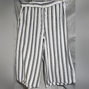 Womens Linen Blend Capri Pants 34" W × 22" L Wide Leg -pull On (Mb4)